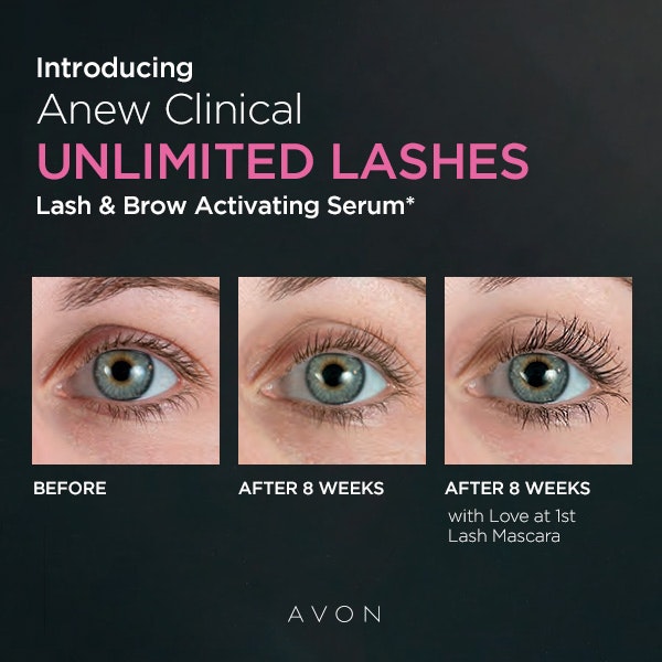 Before and after photos showing the effects of Unlimited Lashes Lash & Brow Activating serum