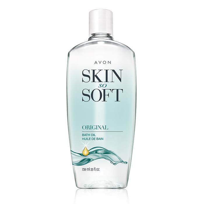 bottle of Avon Skin So Soft Original Bath Oil against a white background