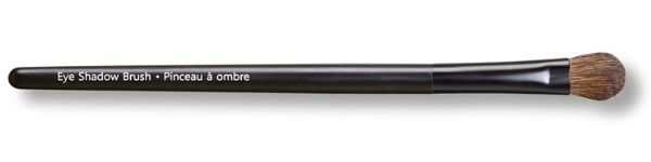 makeup eyeshadow brush with a black handle, against a white background