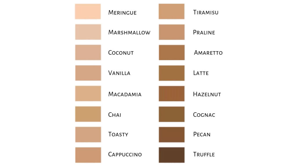 Shade chart showing the different shades of MagiX Wand foundation stick