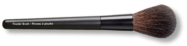 makeup powder brush with a black handle, against a white background