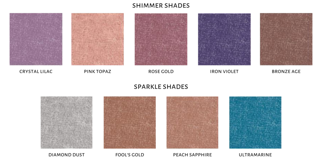 Shade chart showing the different shades of Glimmershadow Liquid Eyeshadow