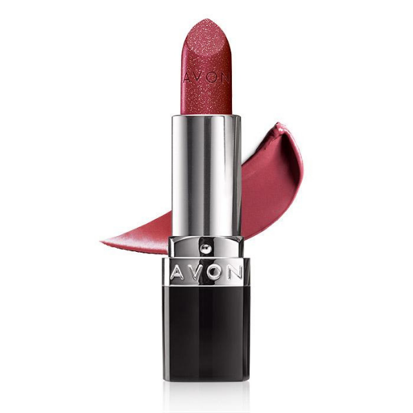 Tube of True Color lipstick in the shade sparkling mauve, against a white background