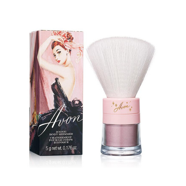 Tube of Iconic Avon body shimmer, against a white background