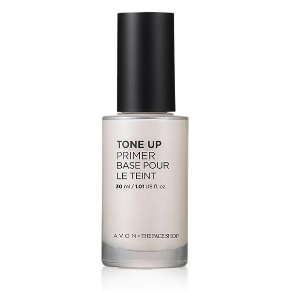 Bottle of Tone up primer in the shade Lumiere, against a white background