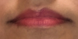 Close up of lips showing Flat Velvet Lipstick in the shade Rosé Pink after 2 hours of wear