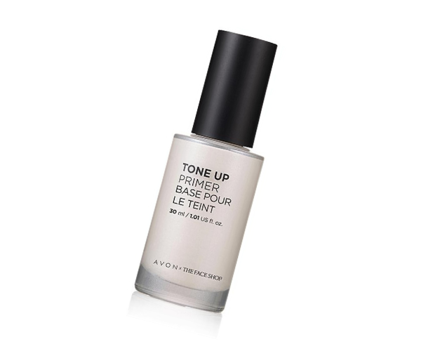 Bottle of Tone up primer in the shade Lumiere, against a white background