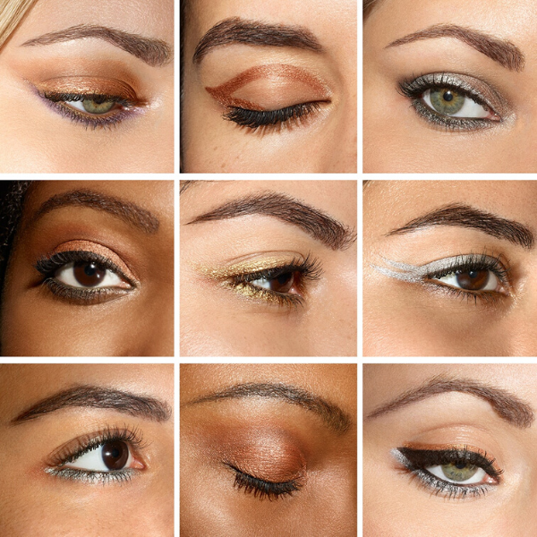 collage showing different eye looks using the glimmersticks eye liners