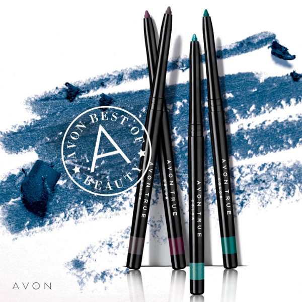 Four tubes of glimmersticks liners in front of a large artistic blue eyeliner smear