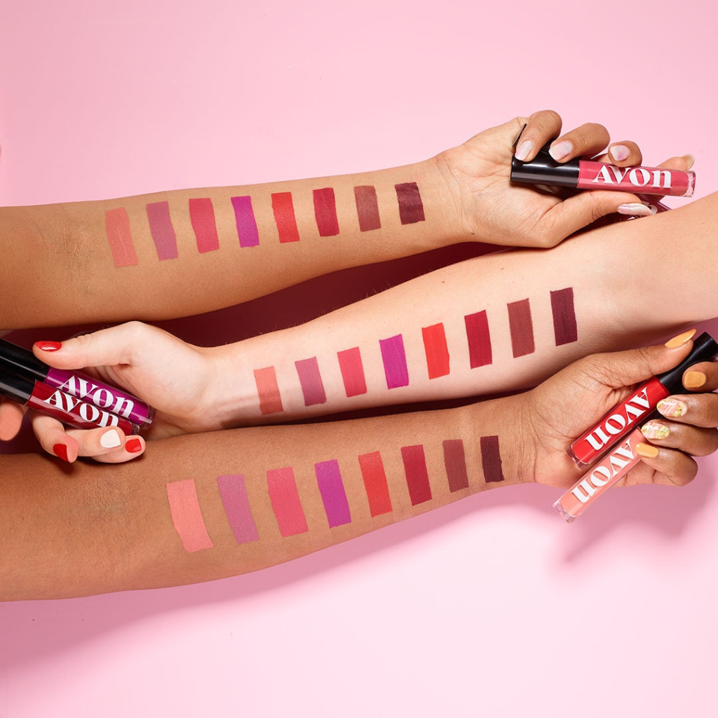 Three arms with different skin tones showing the swatches of Mattitude Liquid Lipstick