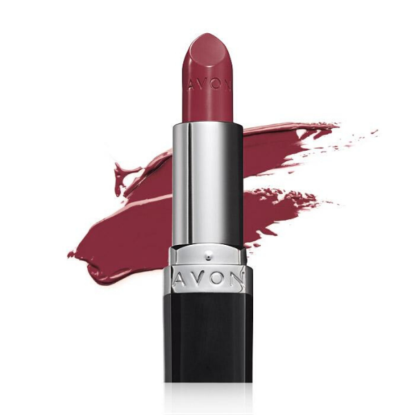 Tube of Avon True Color Nourishing Lipstick in the shade Black Cherry, against a white background