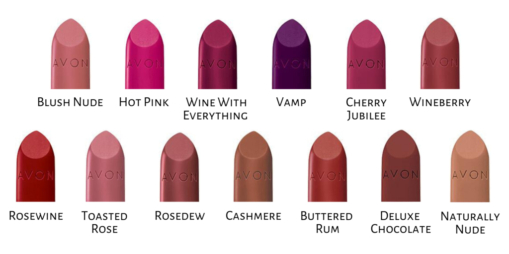 Shade chart showing the different shades of True Color Lipstick in satin finish