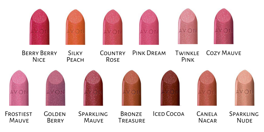 Shade chart showing the different shades of True Color Lipstick in shimmer finish