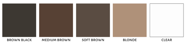 Shade chart showing the different shades of Hi Brow Tinted Brow Gel and Hi-Brow Scultping Brow Gel