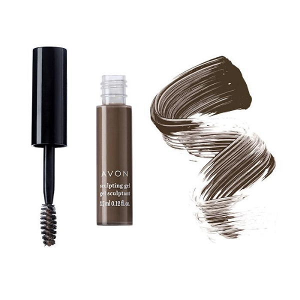 Open bottle of Hi-Brow Sculpting Gel, next to an artistic product smear, against a white background