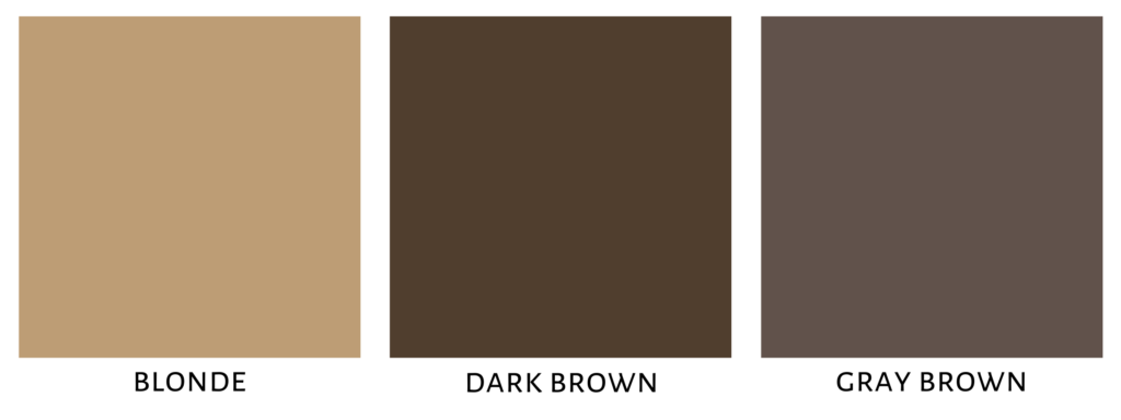 Shade Chart showing the different shades of Tattoo Station Proof Brow Pomade
