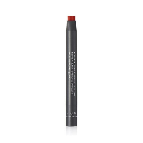 Tube of Flat Velvet Lipstick in the shade Darjeeling Red, a recommended 2020 Fall lip color, against a white background