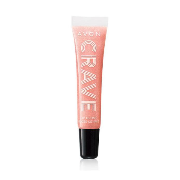 Tube of Avon Crave Lip Gloss in the shade Birthday Cake, against a white background