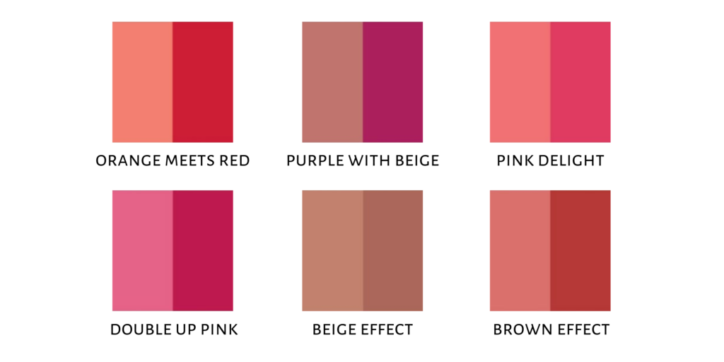 shade chart showing different colors of Flat Two-Tone Lipstick