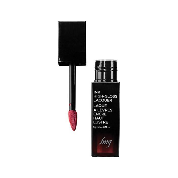 Open bottle of FMG Ink High-Gloss Lacquer, a new Avon lip lacquer, against a white background
