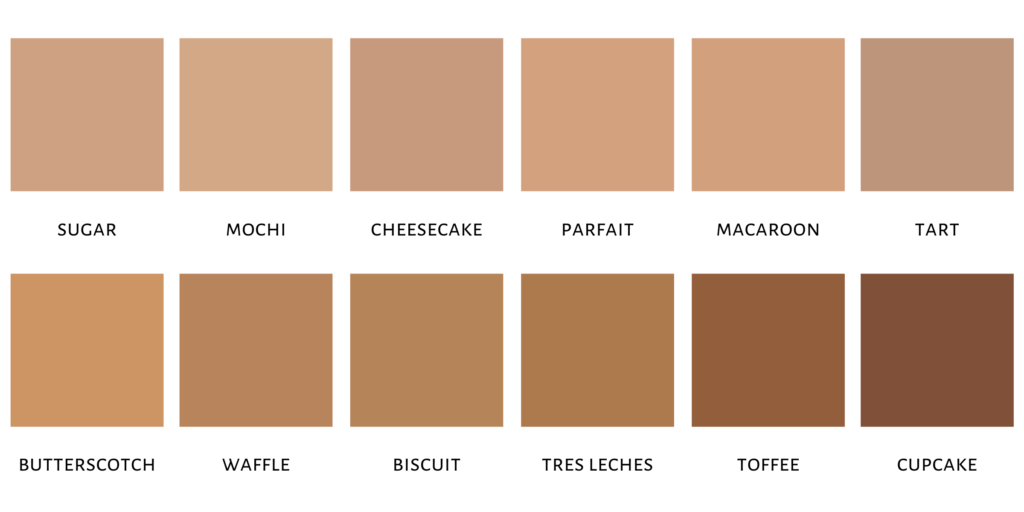 Shade chart showing the different shades of Cashmere Complexion Longwear Concealer