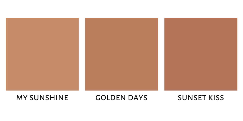 Shade chart showing the different shades of Heart-Warming Bronzer Matte Mineral Powder