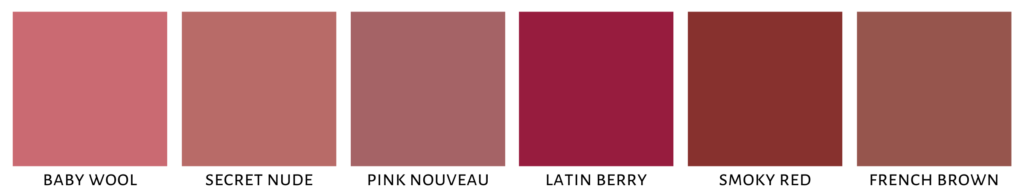 Shade chart showing the different shades of VDIVOV Mega Stick available through Avon