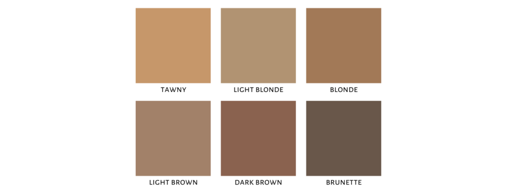 Shade chart showing the different shades of Avon Glimmer Brow Definer