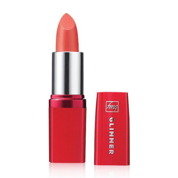 Open tube of Glimmer Satin Lipstick in the shade Poppy
