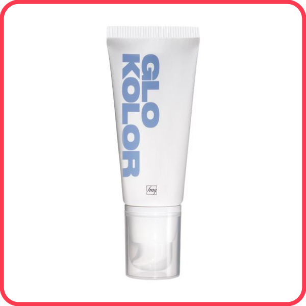 Tube of GloKolor Hybrid Face Primer against a white background, with a bright pink border