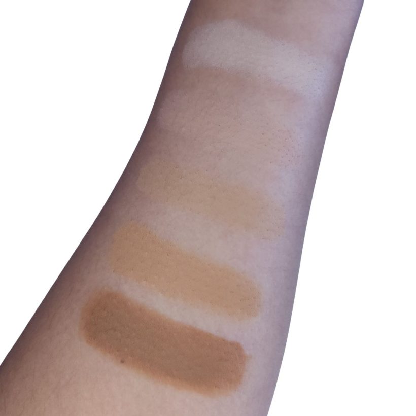 Arm swatches showing all 5 shades of Avon's Cashmere Cream Concealer on top of a cool skin tone